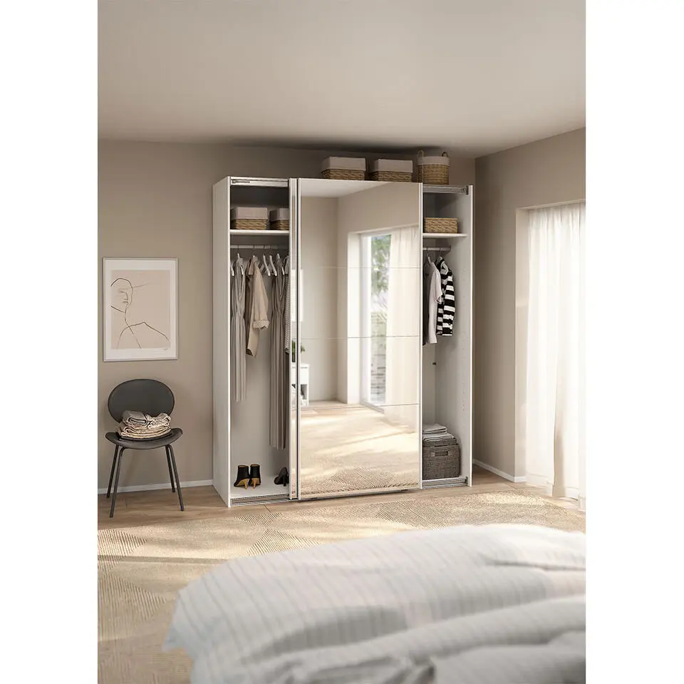 Hioshop Catania schuifdeurkast 2 deuren met spiegel 180x220cm wit