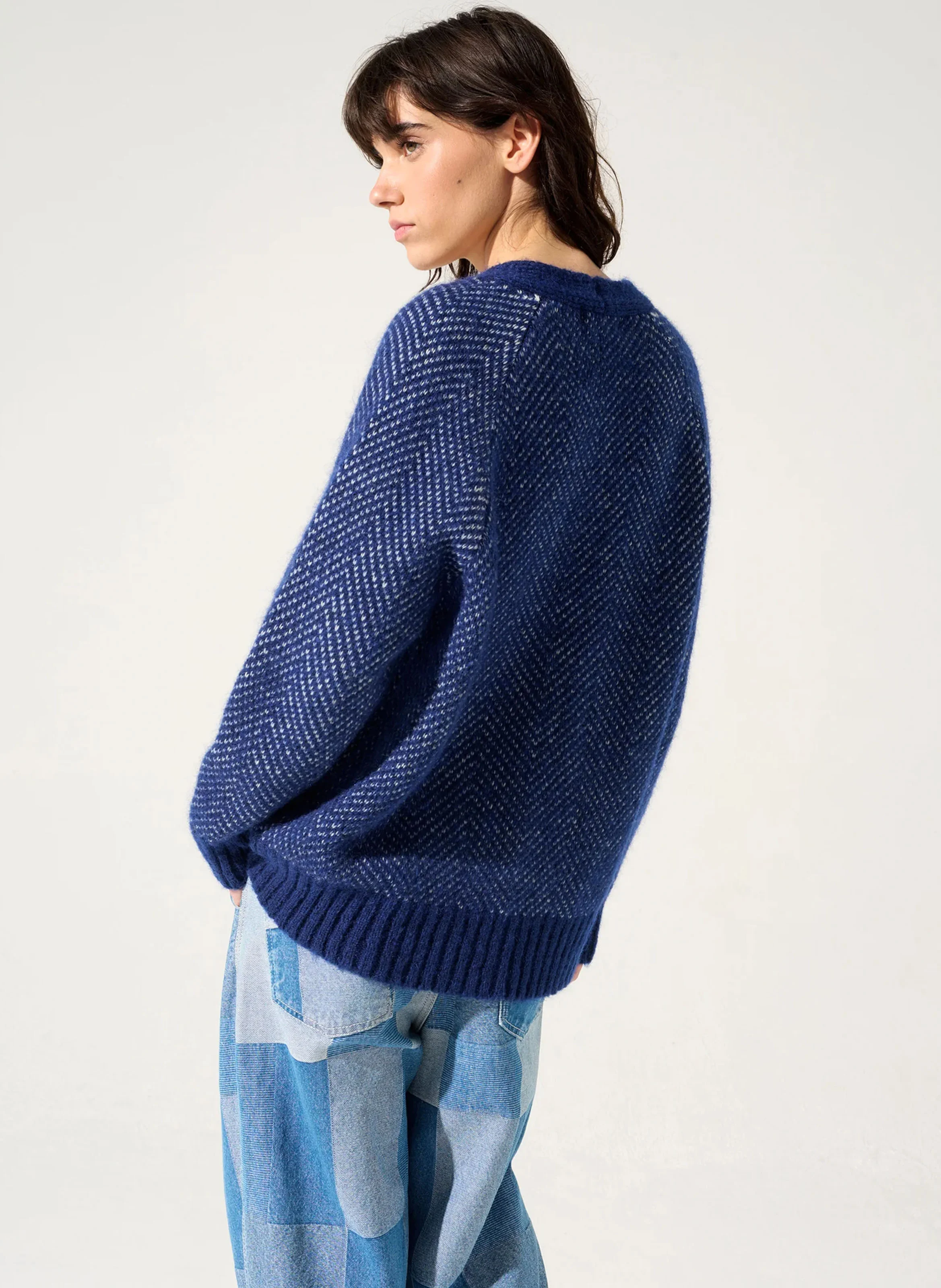 AZRA - Cardigan ample à motifs| Bleu