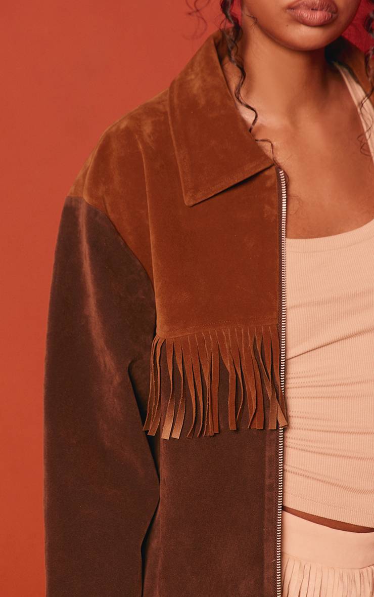 Chocolat Veste En Synthétique À Franges Et Empiècements Contrastés
