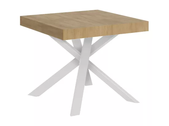 Table extensible 90x90/194 cm Clerk dessus Chêne Nature pieds Blancs