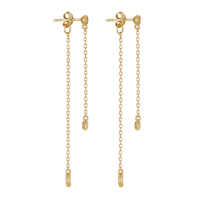 Boucles d'Oreilles Deux Chainettes Plaqué Or et Strass