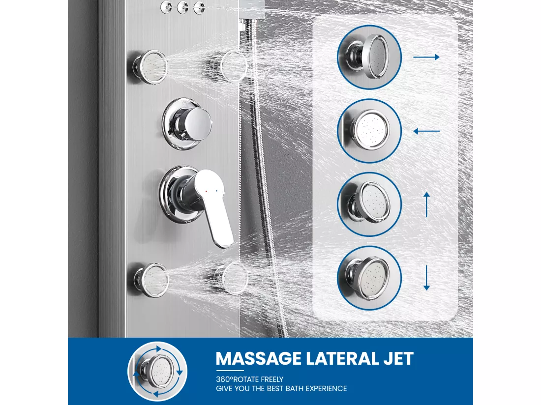 Panneau Colonne Douche Hydromassante avec Écran Affichage Temprérature Panneau Douche avec 4 jets massage,Douche de tête,Douchette à Main,EU Modèle
