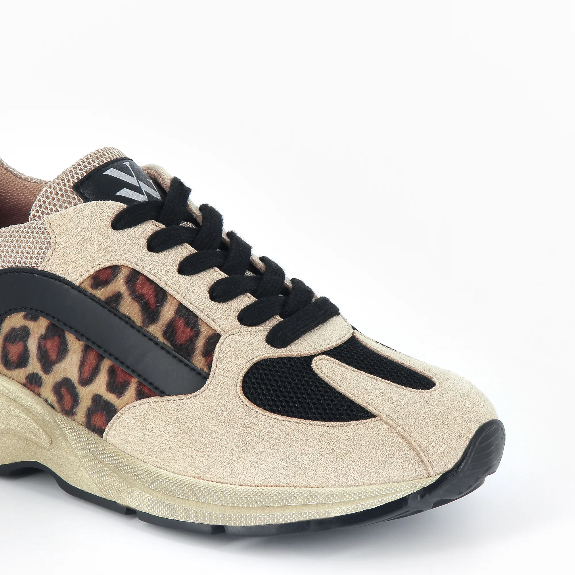 Sneakers-Baskets Joanna beiges à empiècement léopard
