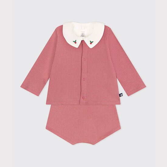 Ensemble naissance trois pièces en coton et t-shirt à col brodé   de               Petit Bateau