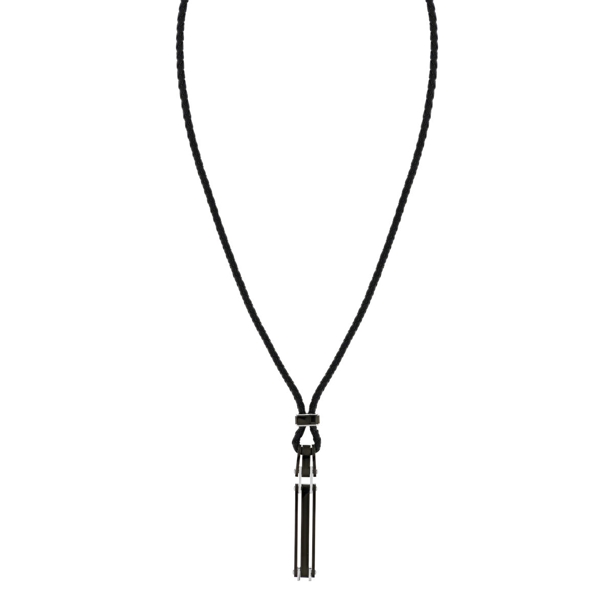 Collier cuir véritable noir acier noir 51 cm