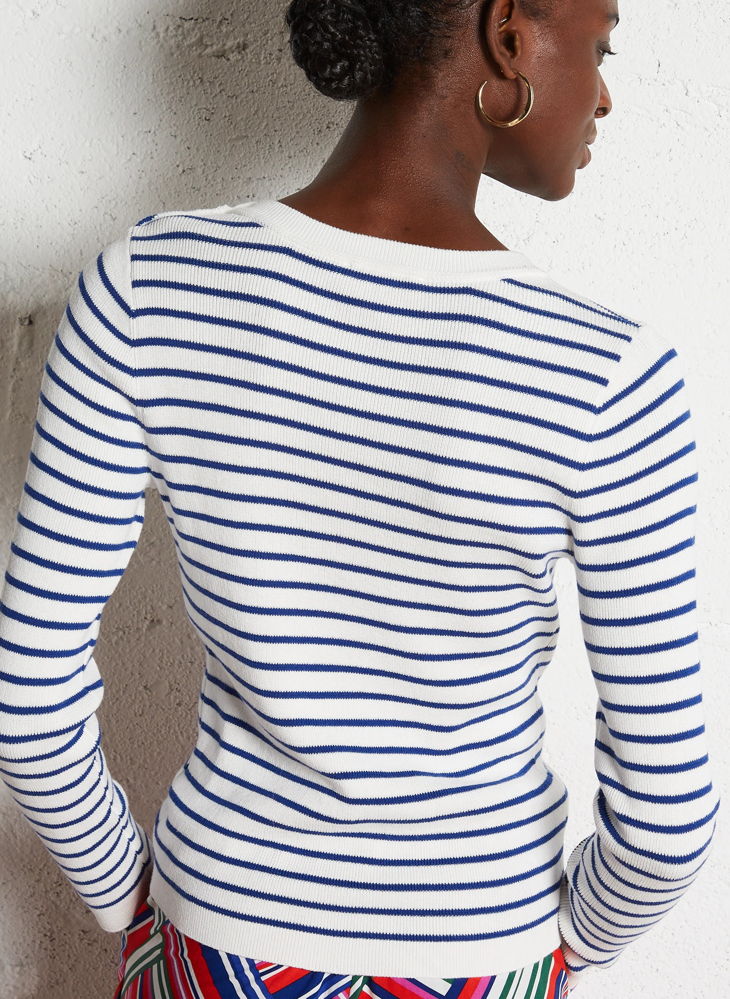 MOLLY - Pull col rond droit en coton rayé | Bleu