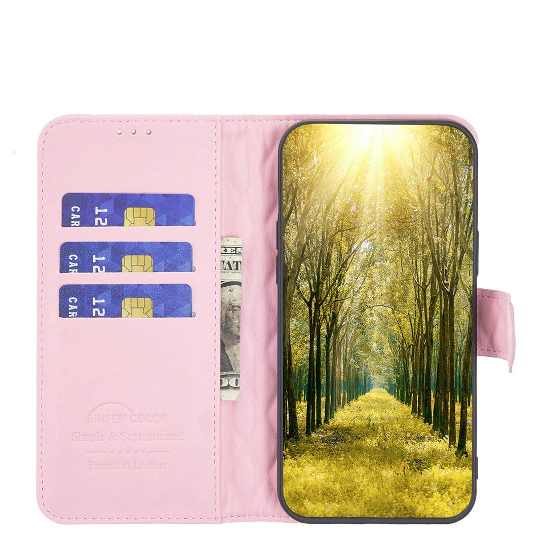 iPhone 14 / iPhone 13 Leder Tasche Flip Cover Steppmuster - Rosa