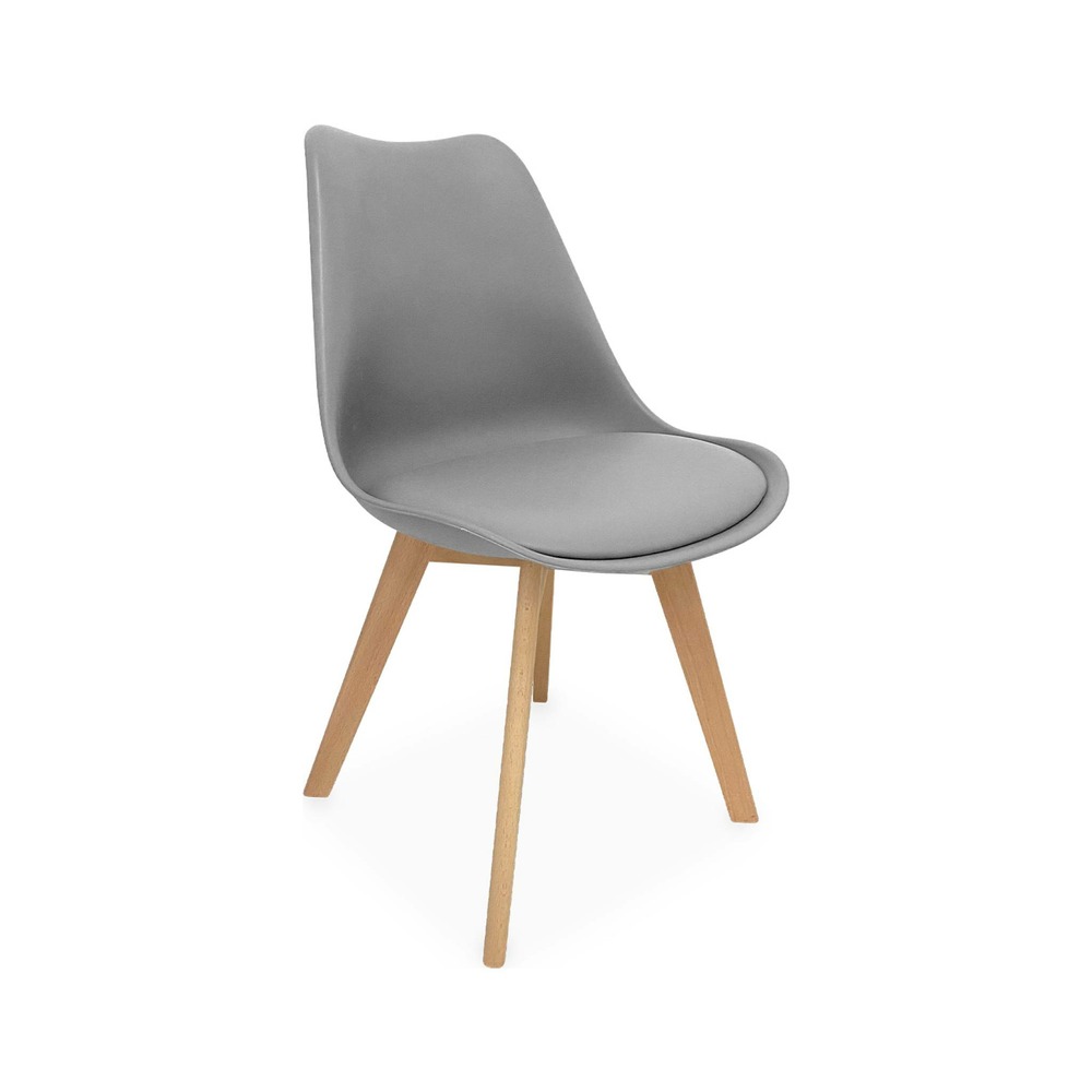 Lot de 4 chaises scandinaves. Pieds bois de hêtre. Chaises 1 place. Gris