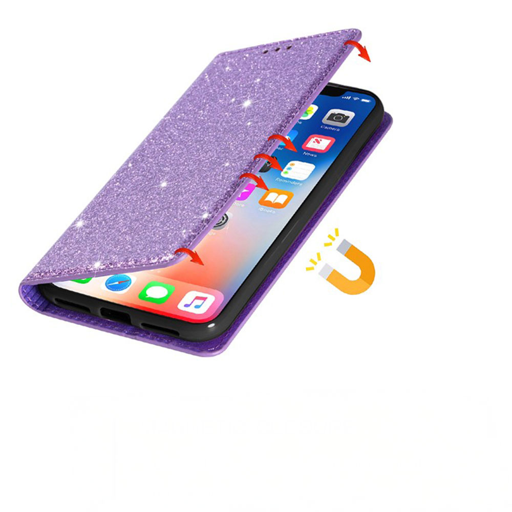 Samsung Galaxy S25  Plus Flip Wallet Cover Leder Tasche Glitzer Optik - Lila