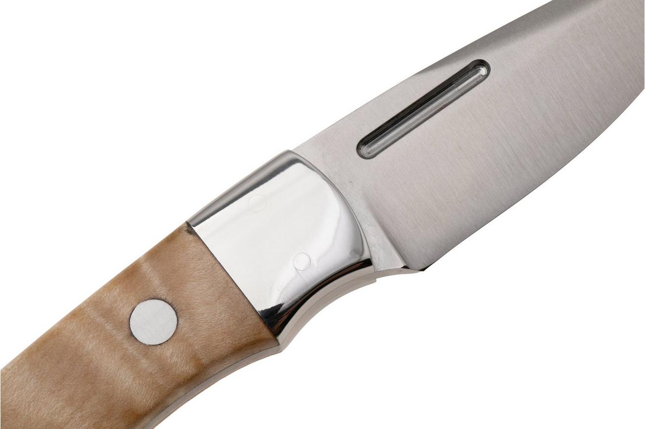 Bark River Essential CPM MagnaCut, Natural Curly Maple, vaststaand mes