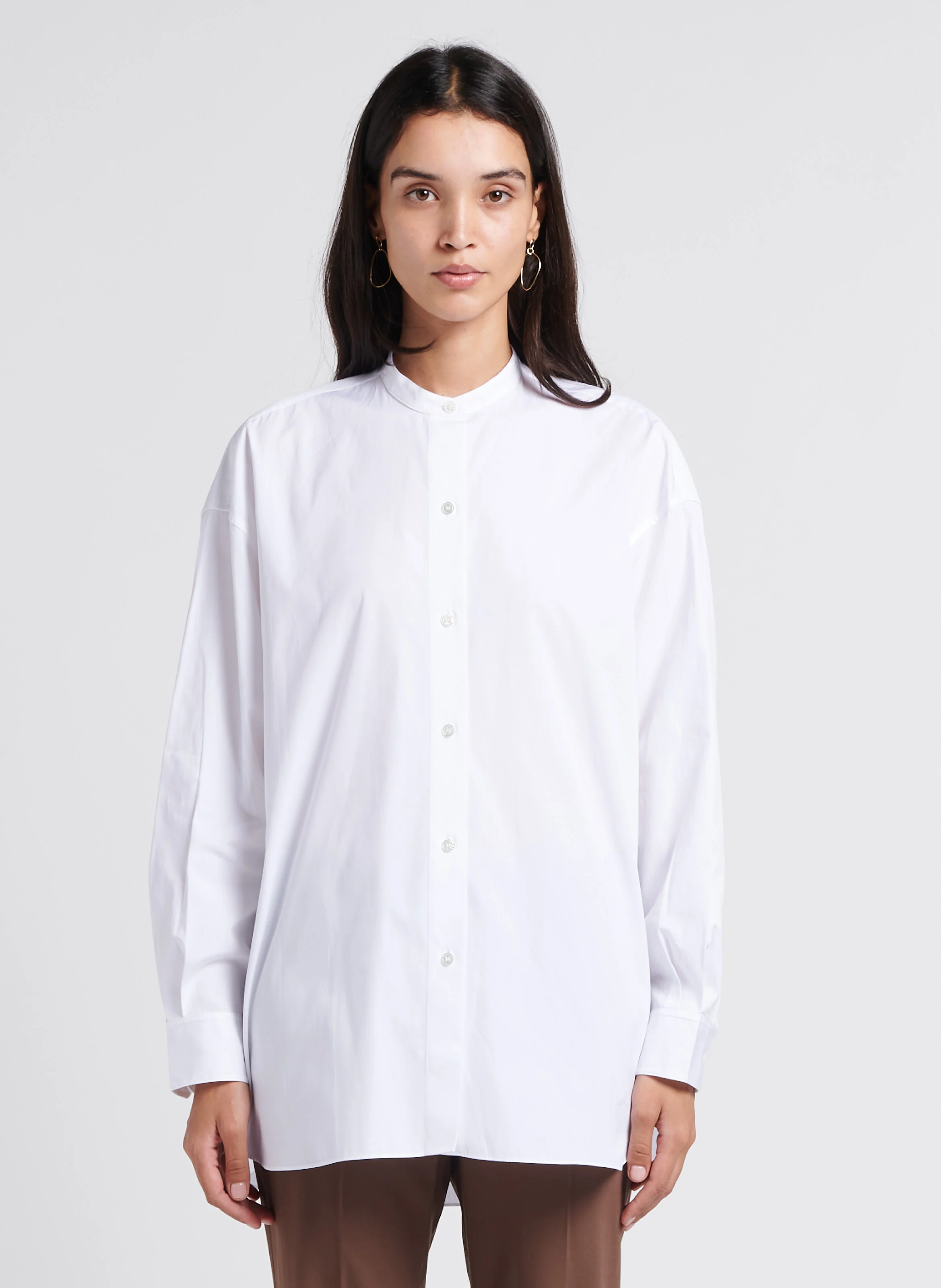 Chemise ample col mao en coton | Blanc