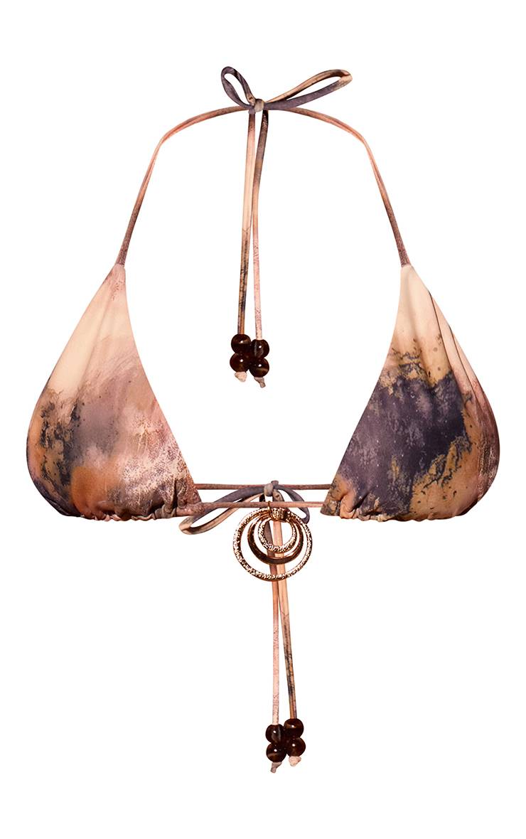 Marron Haut De Bikini À Imprimé Abstrait Avec Ornement Cercle