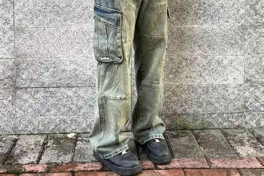 Adotuiastic - Mid Rise Washed Loose Fit Cargo Jeans