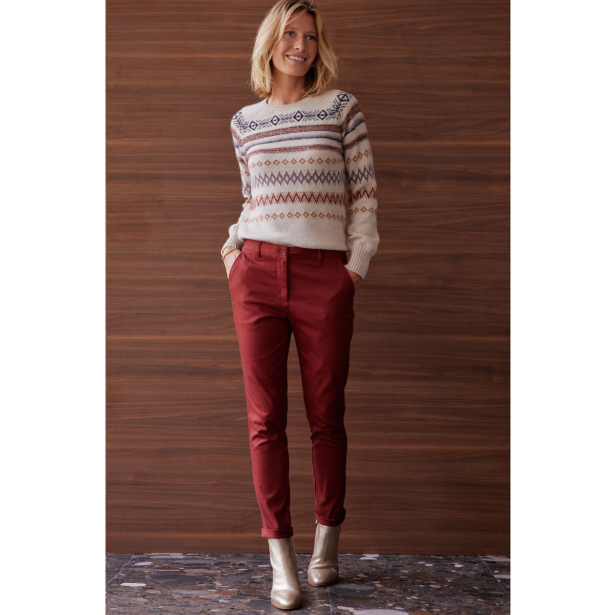 ANNE WEYBURN<br>Calça chino direita, esticar keperstof