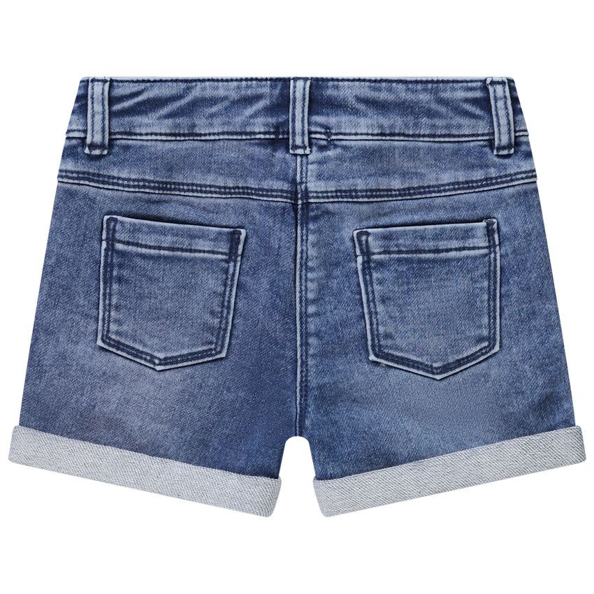 Short effet jean délavé avec print et sequins pour fille - Bleu