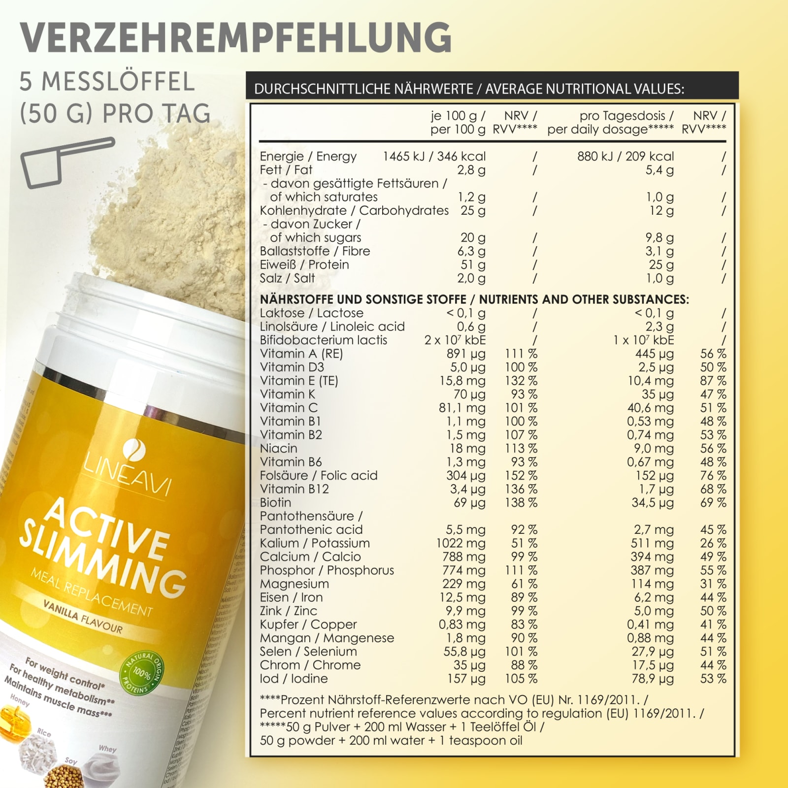 LINEAVI Aktivkost Diät Shake + Shaker - 3x500g - Vanille