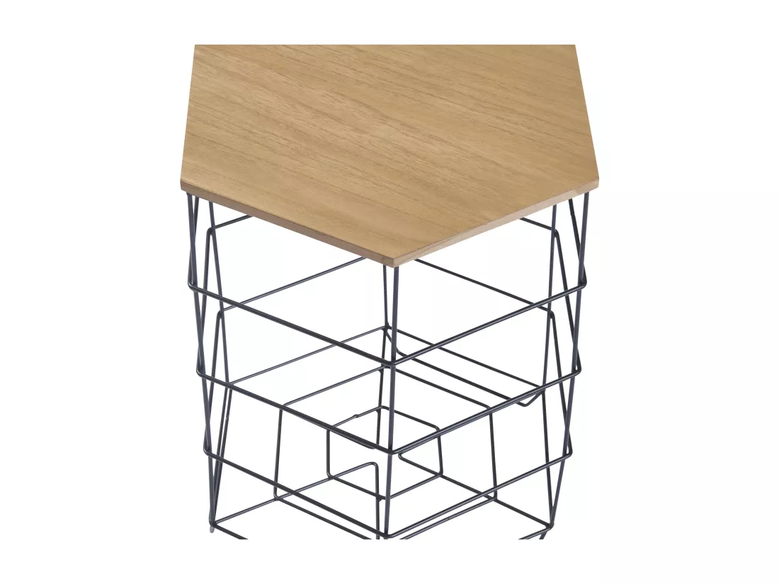 Lot de 2 paniers en métal Hørsholm avec plateau amovible hexagonal noir / effet bois [en.casa]