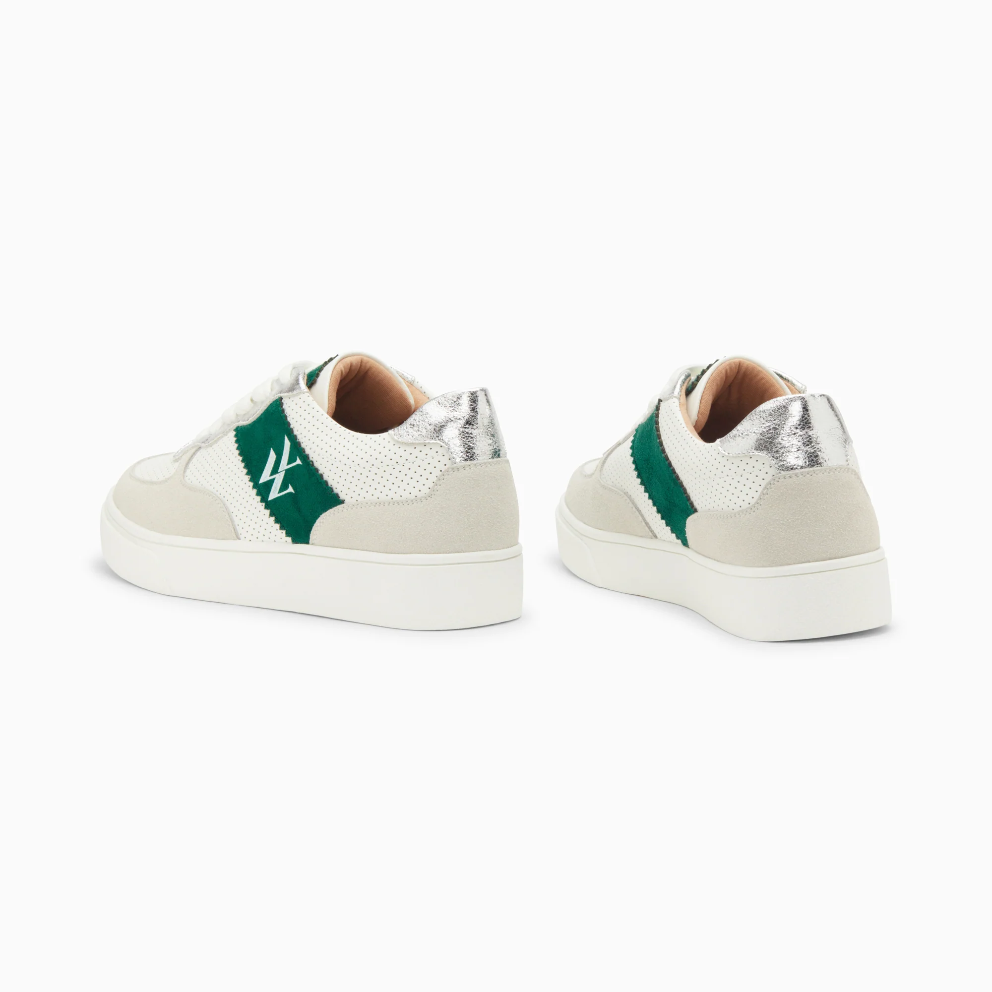 Sneakers-Baskets monogramme Flavie perforées gris et vert à lacets