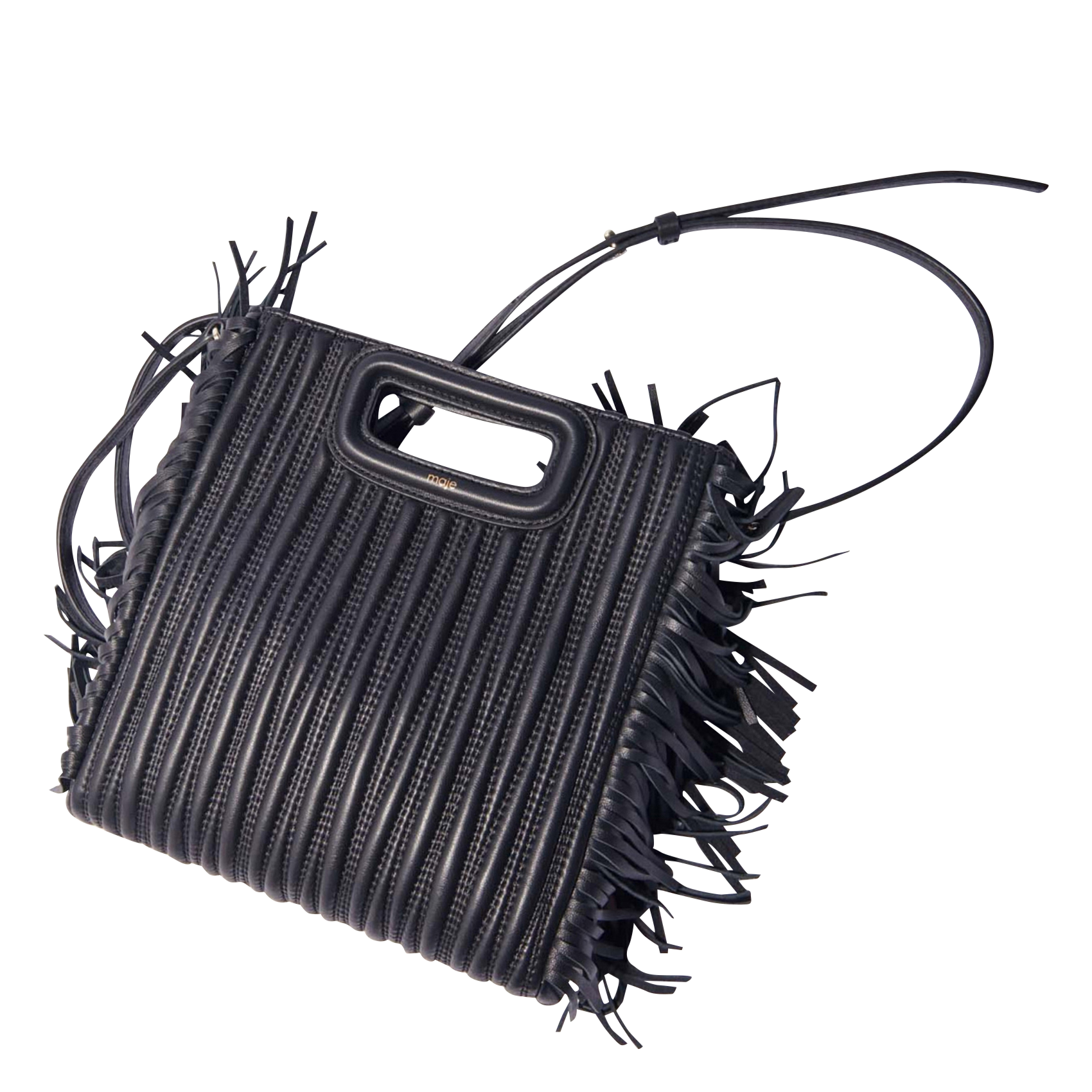 M - Sac bandoulière à franges en cuir | Noir