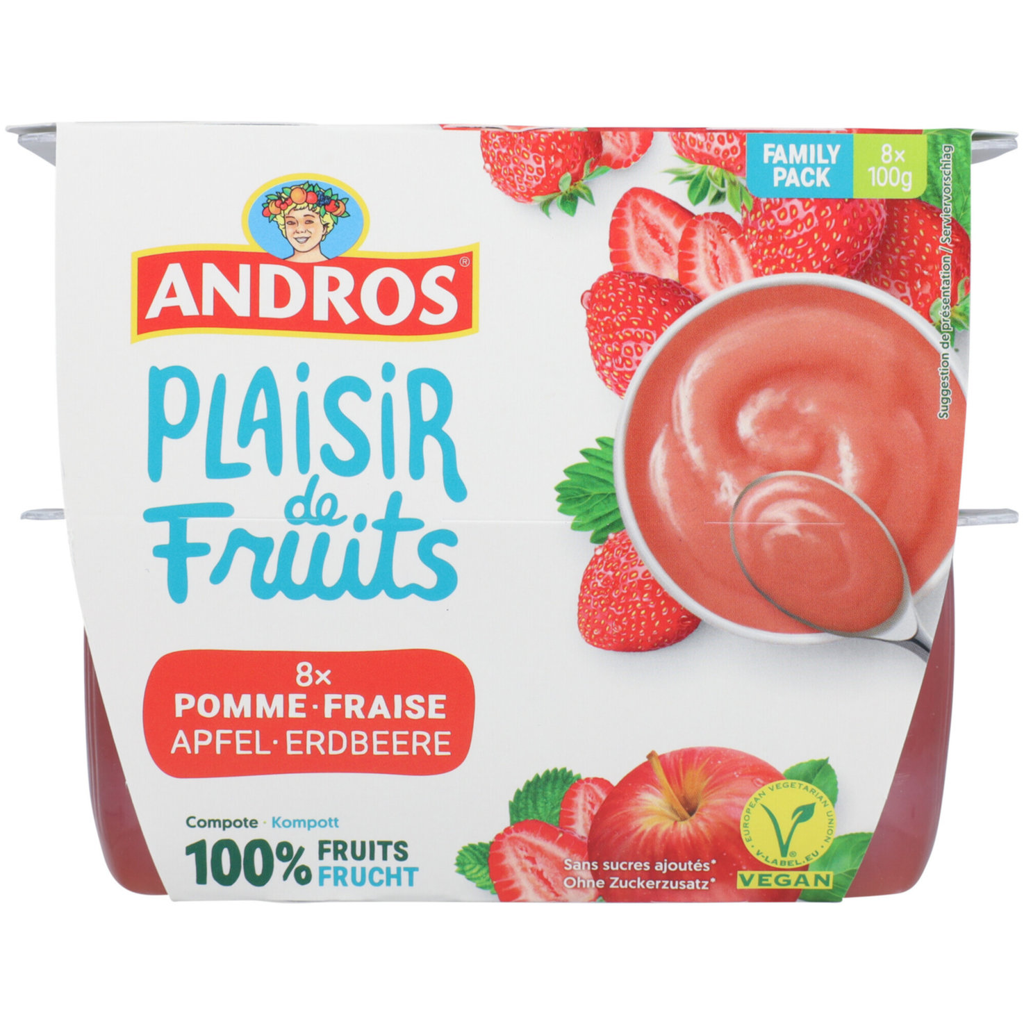 Andros Kompott Apfel Erdbeere ohne Zucker 8x100g