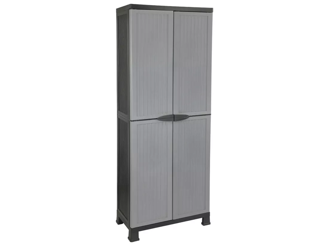Armoire d'extérieur en résine, avec rangement pour balai et 4 étagères 171x68x39cm O91