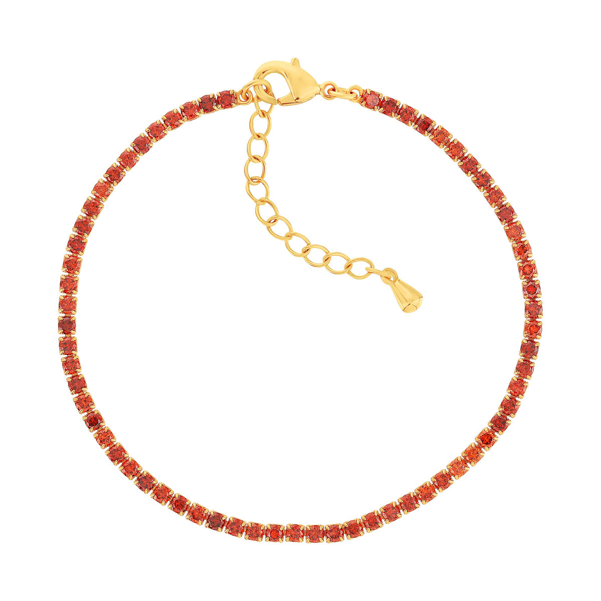 Bracelet acier doré zirconias rouges 19 cm