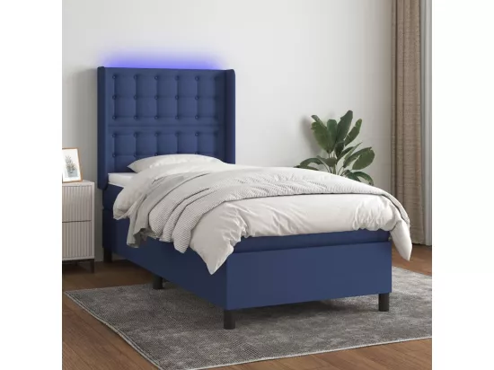 Sommier tapissier avec matelas et LED Bleu 90x190 cm Tissu