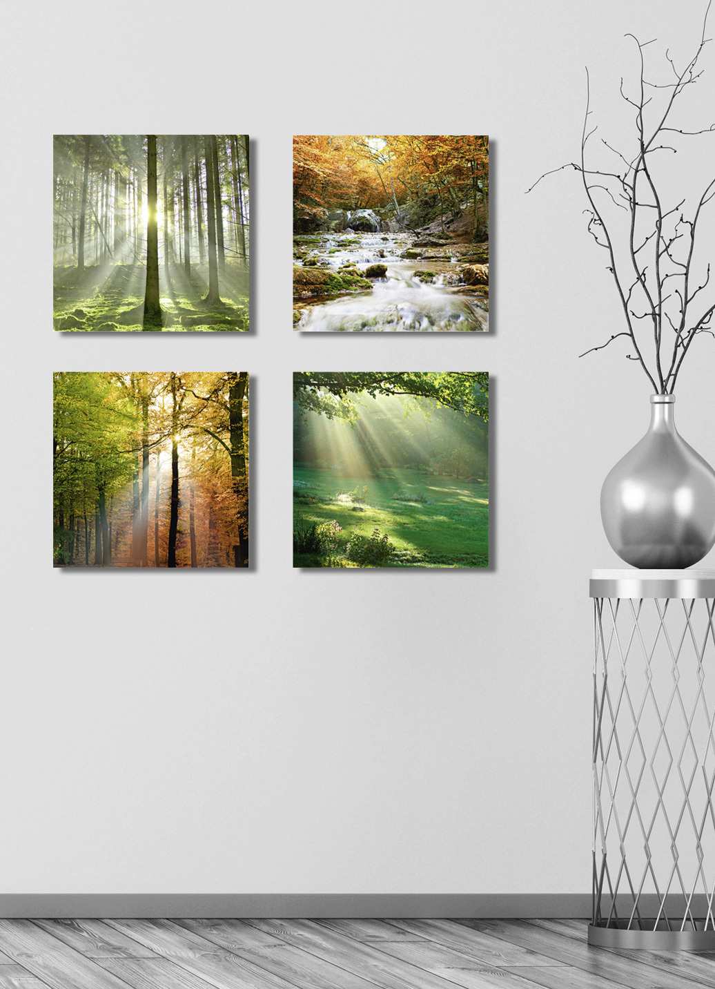 Bilder-Set, 4-teilig, mit Waldmotiven