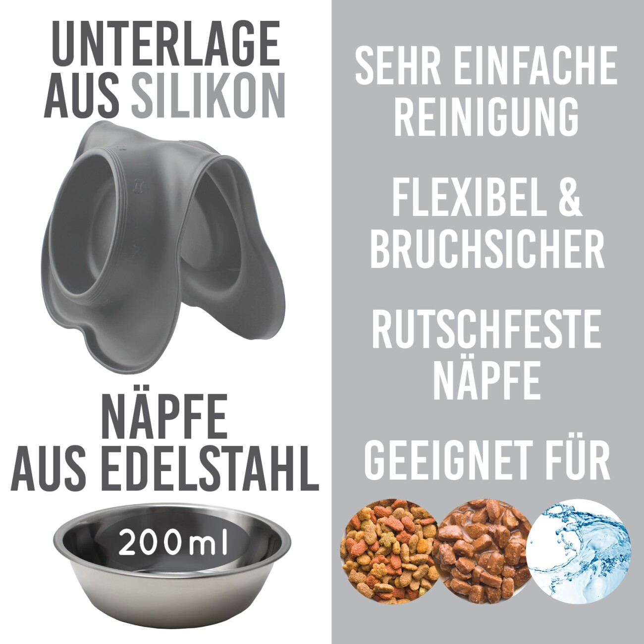 KaraLuna Doppelnapf Napfunterlage mit 4x Napf  grau S