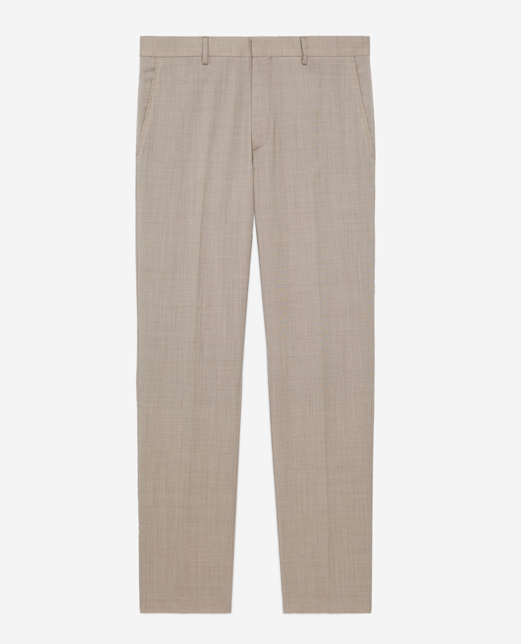 Pantalon de costume beige en laine fil à fil