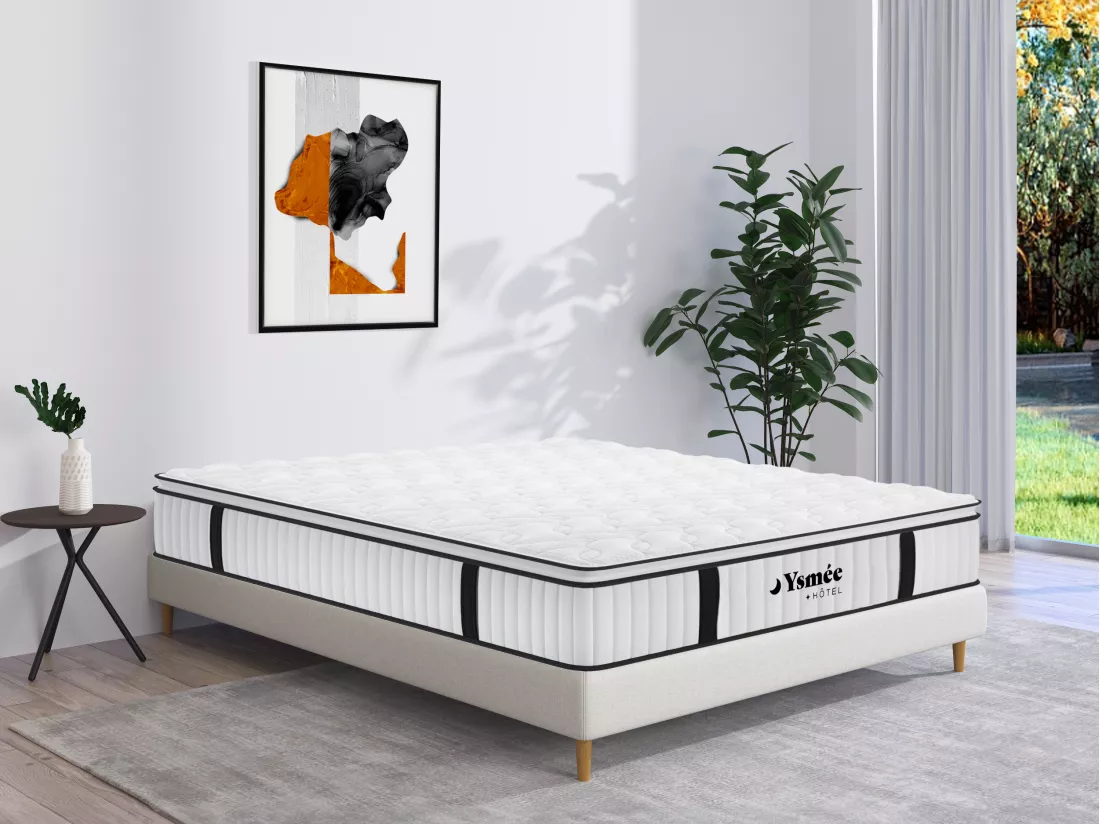 Matelas 160 x 200 cm anti-feu ressorts ensachés et surmatelas intégré ép.28cm - DELICE de YSMÉE HÔTEL