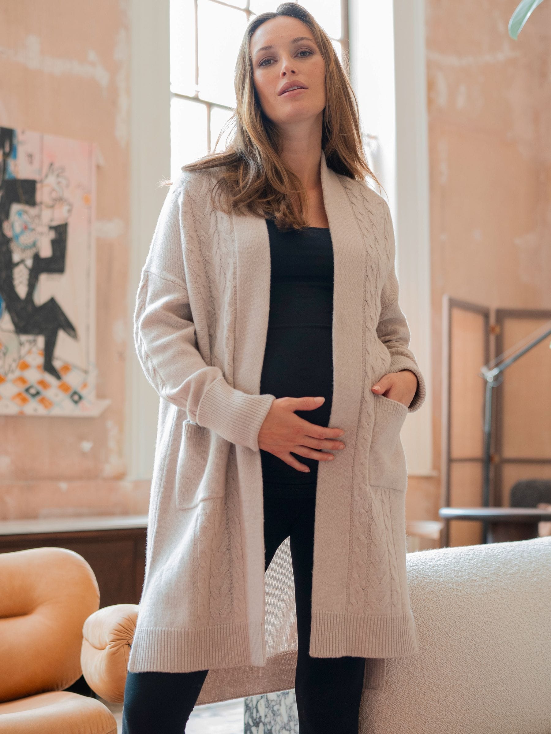 Crème - Seraphine Long Line Maternity Cardigan