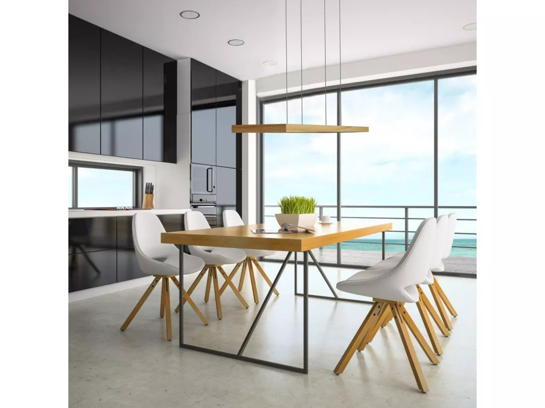 NETTLIFE Suspension salle à manger bois 38W dimmable avec télécommande 100CM suspension LED
