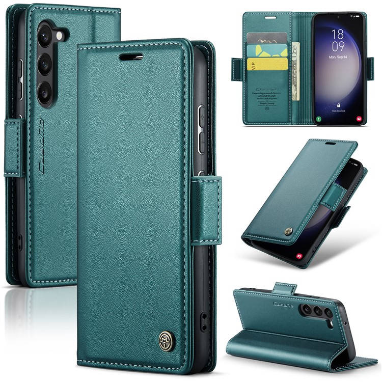 Samsung Galaxy S24  Plus Leder Tasche Flip Wallet Etui mit Kartenfächern Litchi Look (RFID Schutz) - Grün