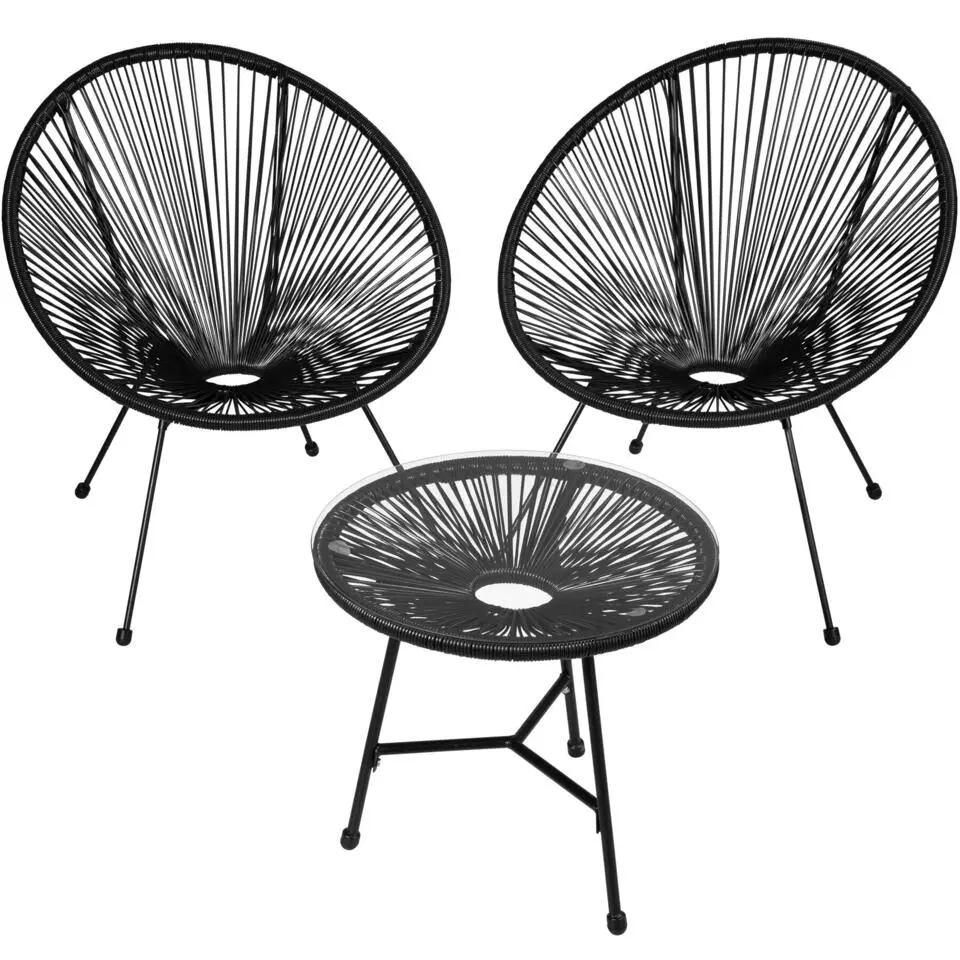 tectake Set van 2 stoelen Santana met tafel, Zwart