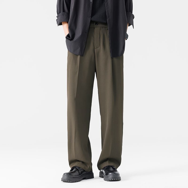 Denimic - Mid Rise Plain Loose Fit Dress Pants