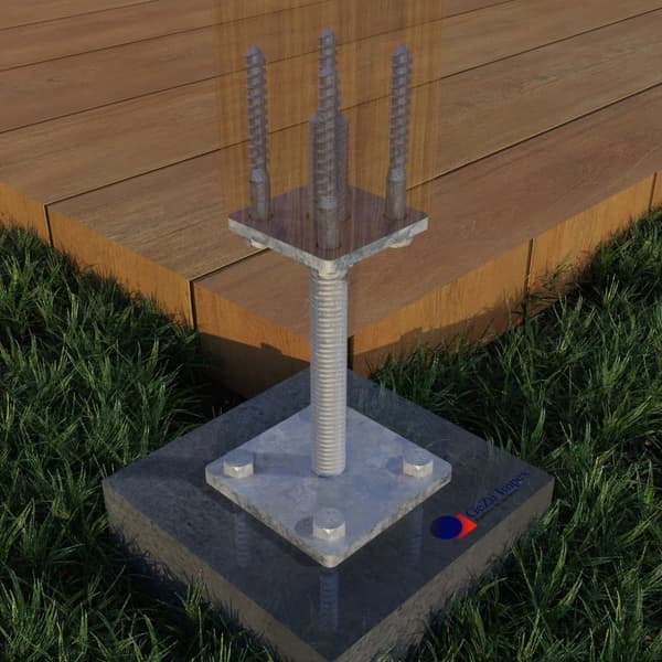 Søylesko justerbar med plate, sveiset mutter M16x150 zinkflake, 16 st