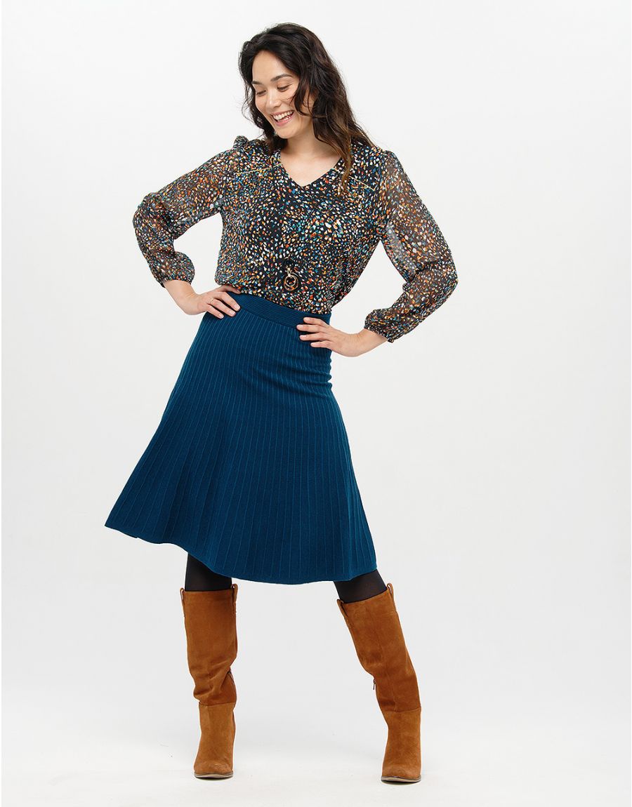 Jupe plissée maille bleue