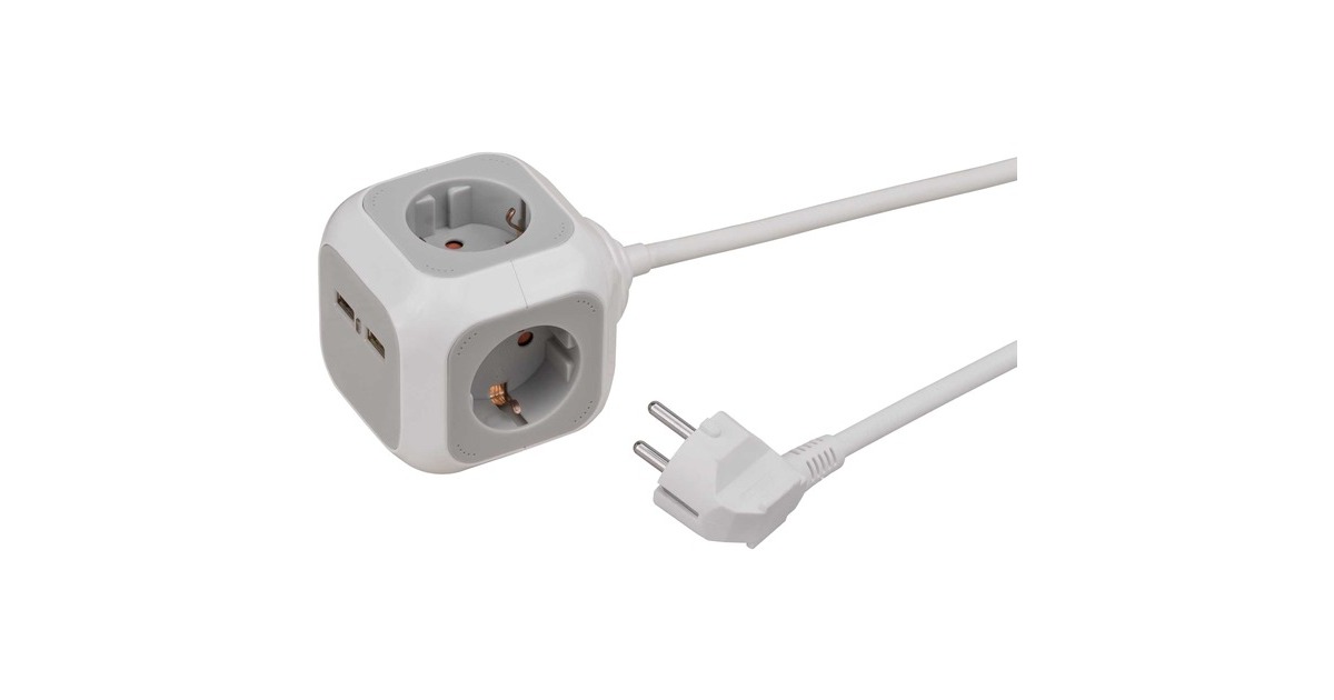 BrennenstuhlALEA-Power 2xUSB-Charger + stekkerblok 4-voudig stekkerdoos  (Lichtgrijs/wit, 1,4 meter)