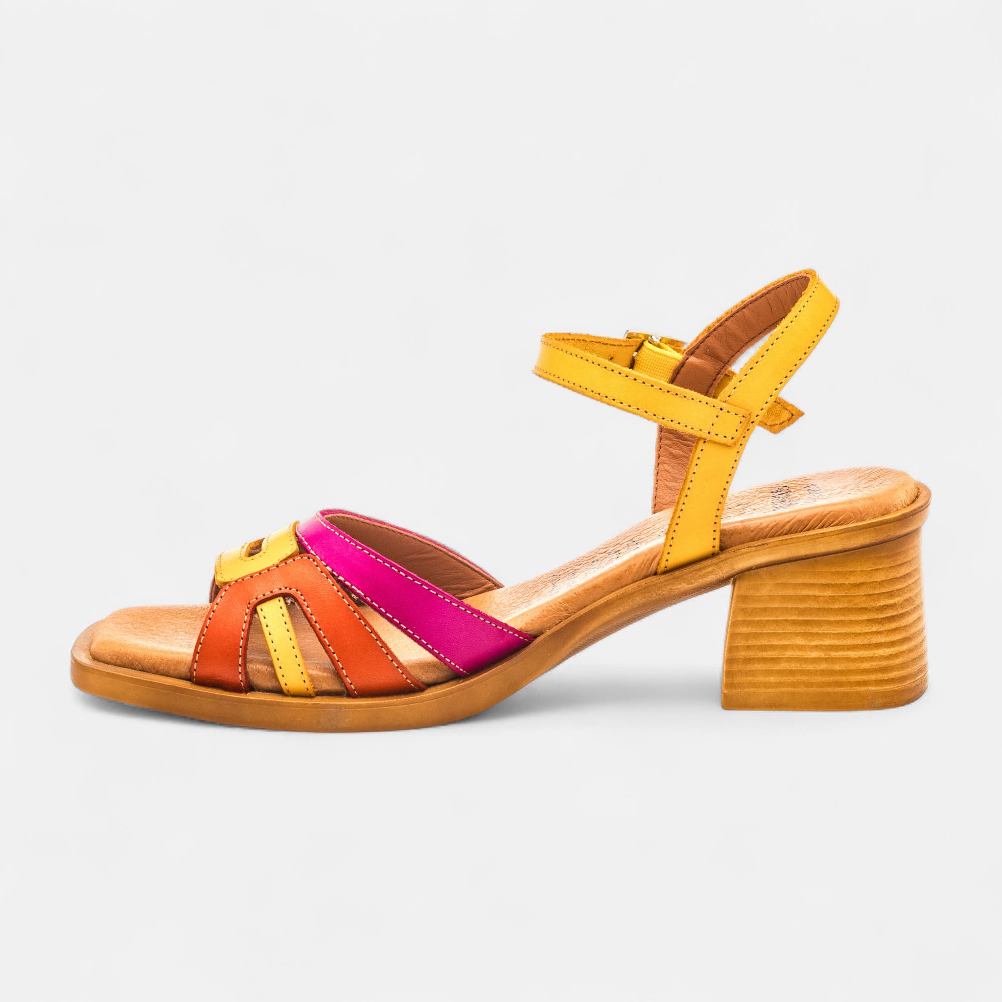 Nu-pieds à talon Femme en cuir jaune