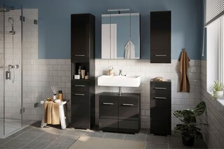 Badmöbelset Linus 5-teilig Schwarz Hochglanz 150x182x34 cm