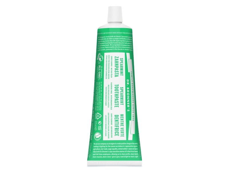 Dr.Bronner's Zahnpasta ALL-ONE Spearmint – fluorfrei 140 g Natürliche, vegane und fluorfreie Zahnpasta