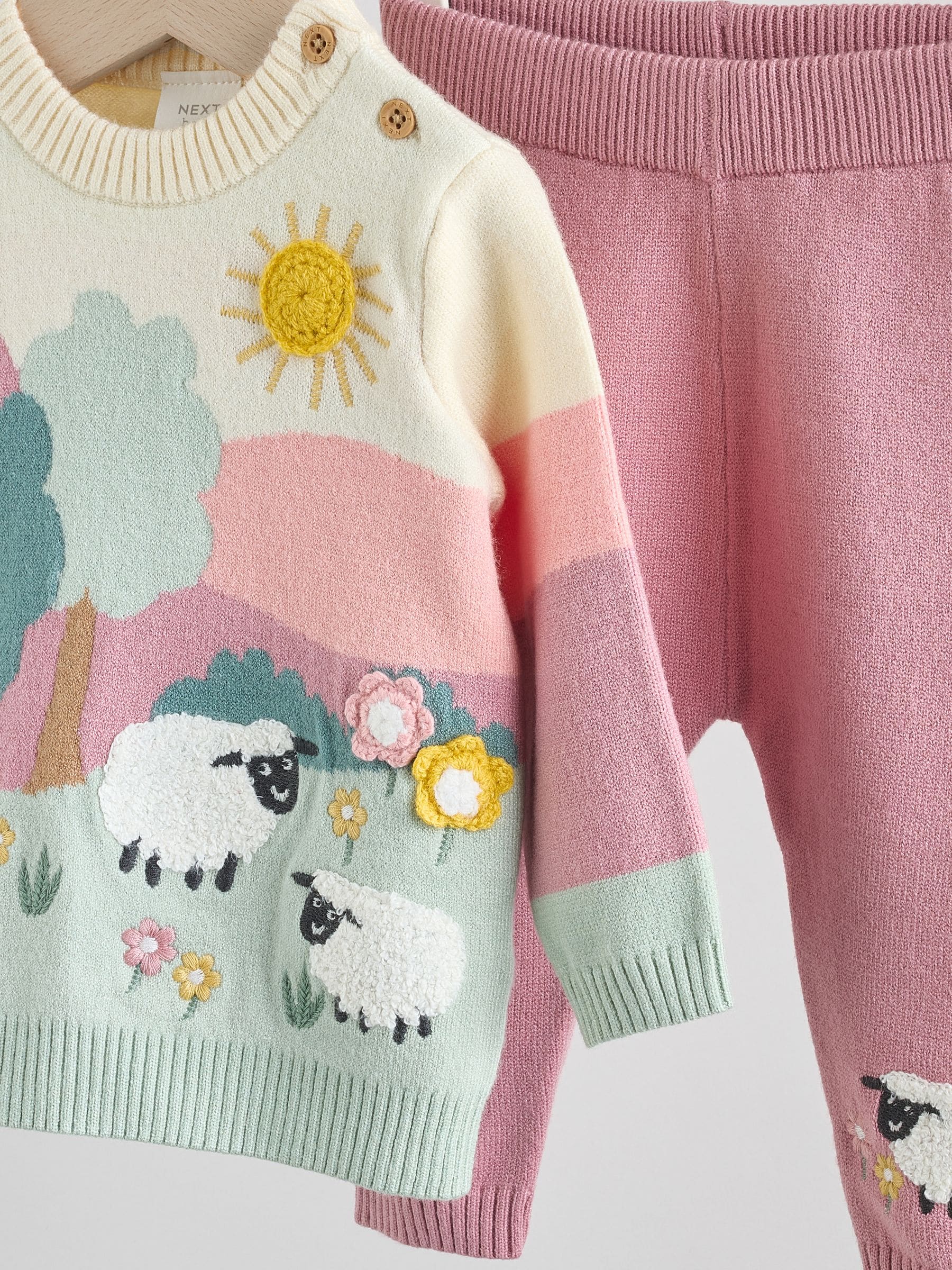 Pink Sheep Scene - Gebreide babytrui en leggings set 2 -delig (0mnd -2jr)