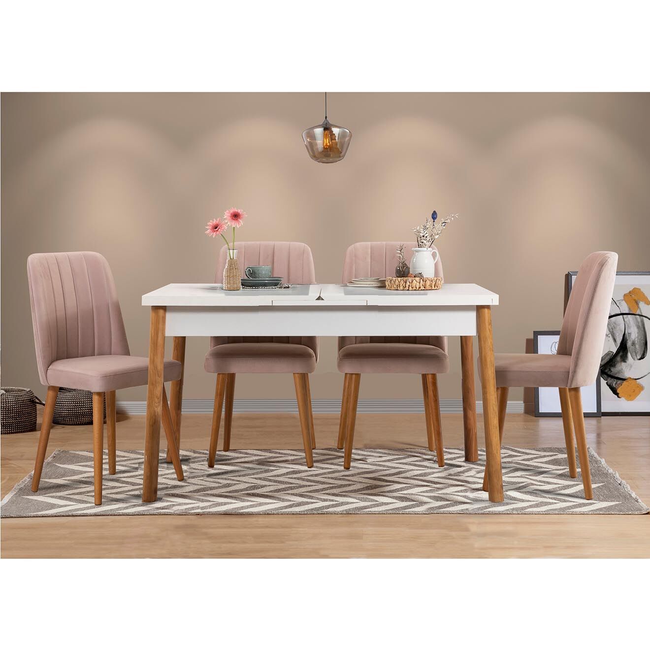 Homitis Ensemble Table + 4 Chaises Santiago 0900 beige/blanc/gris