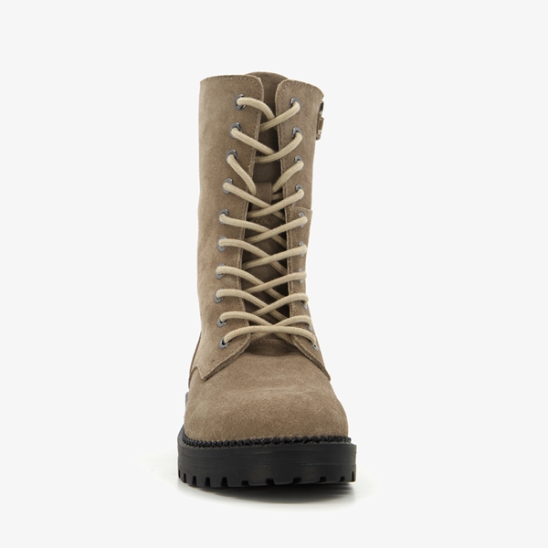 Groot suède meisjes veterboots beige