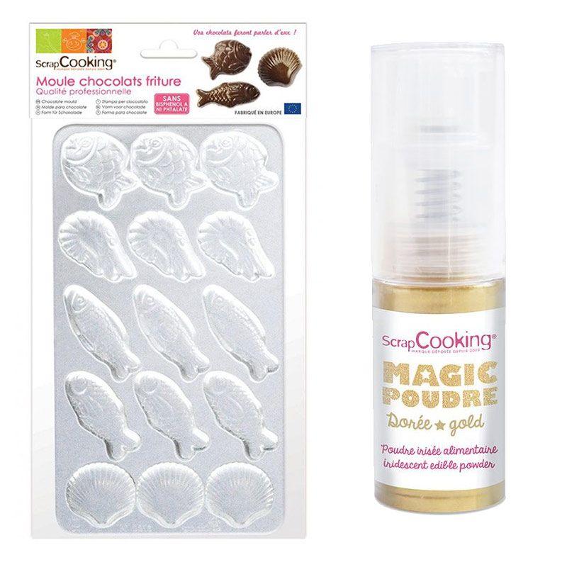 Moule rigide pour fritures en chocolat + 1 poudre alimentaire irisée d