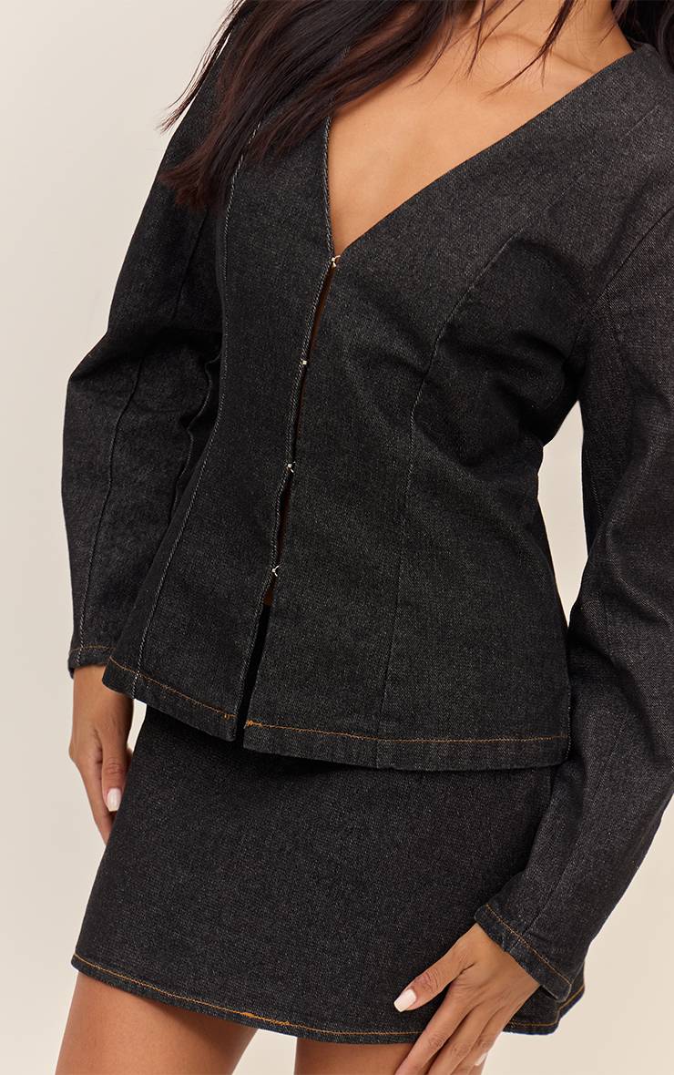 Bleu Indigo Foncé Blazer En Denim Indigo Brut À Manches Cocon