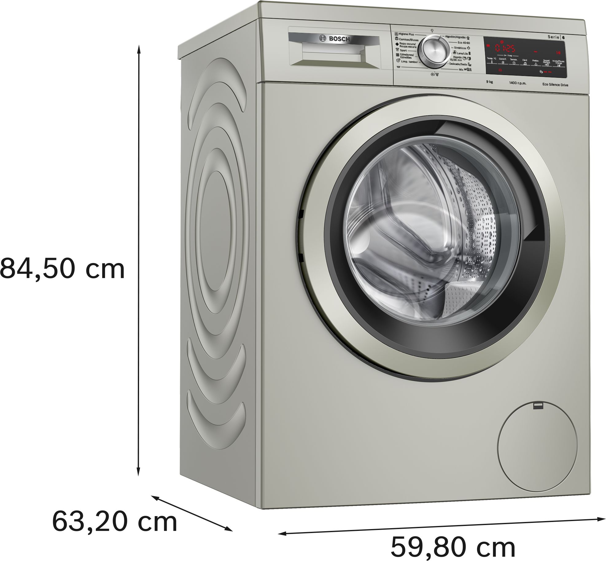 Máquina de lavar roupa de carregamento frontal Série 6, 9 kg, 1400 rpm, aço inoxidável WUU28T6KES