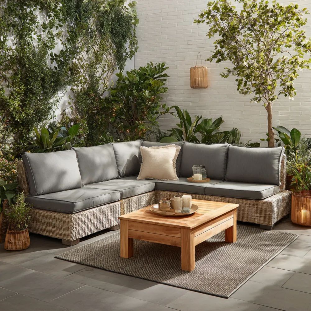 Gartensofa-Set Rattan 250x80x65 cm – Grau – Modernes Eckdesign