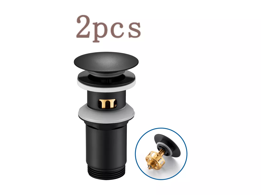 2PCS Auralum max Bonde Lavabo Pop Up Avec Trop Plein,Bouchon Vidange avec Panier Crépine,Bonde Vidage en Laiton/Inox pour Lavabo Salle Bain,Noir